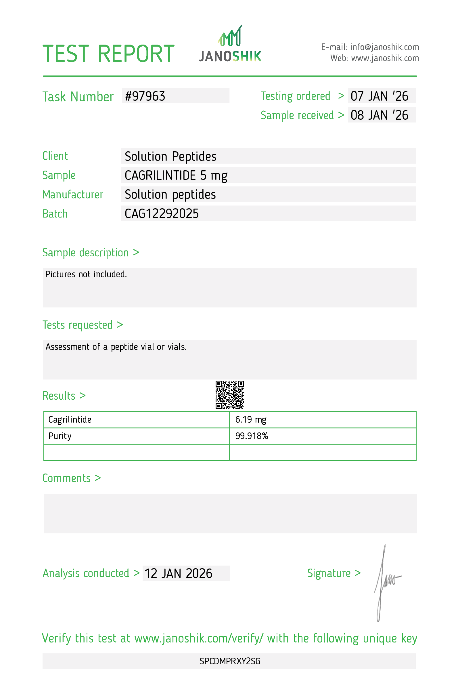 Cagrilintide (5mg) Certificate of Analysis from Solution Peptides