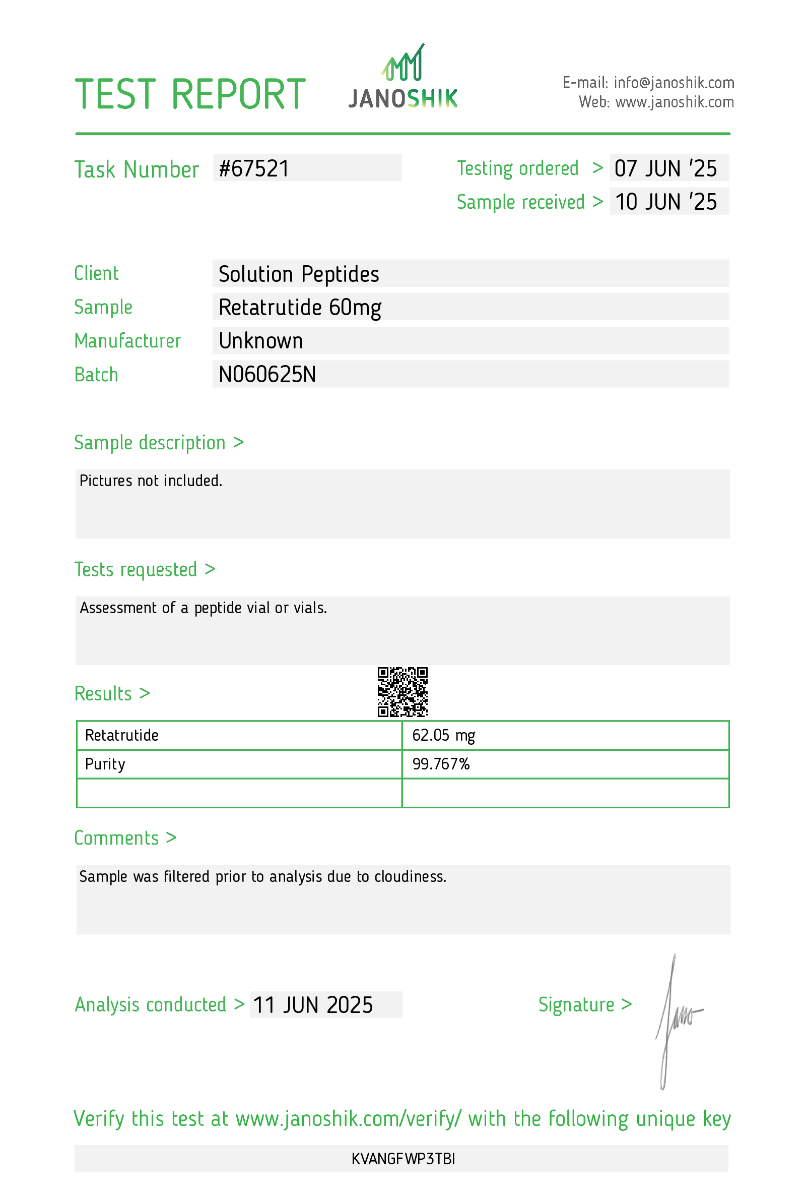 GLP-3R (60mg) Certificate of Analysis from Solution Peptides